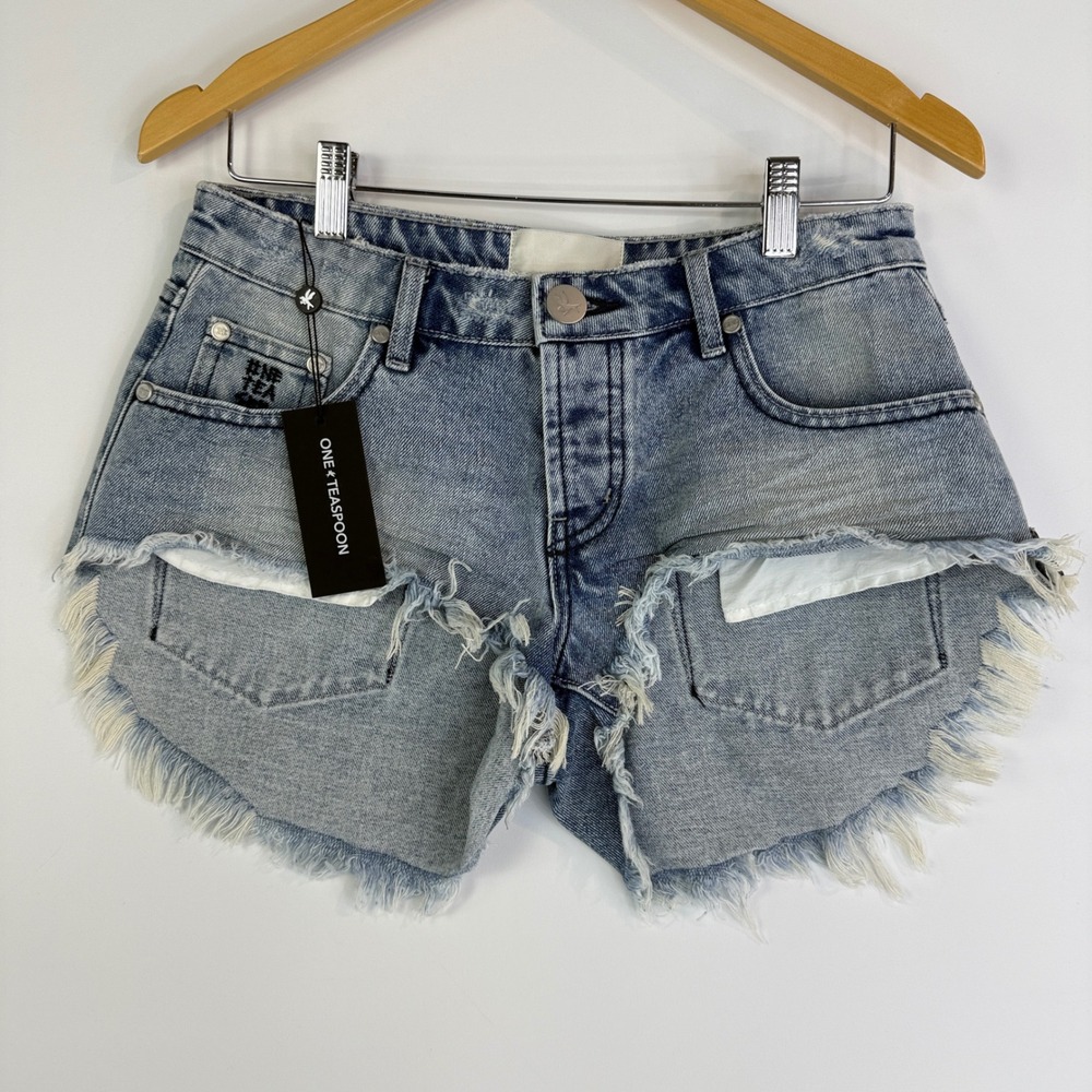 Free People One Teaspoon Bonita Denim Short Sz 25 Salty Dog Distressed Low Waist